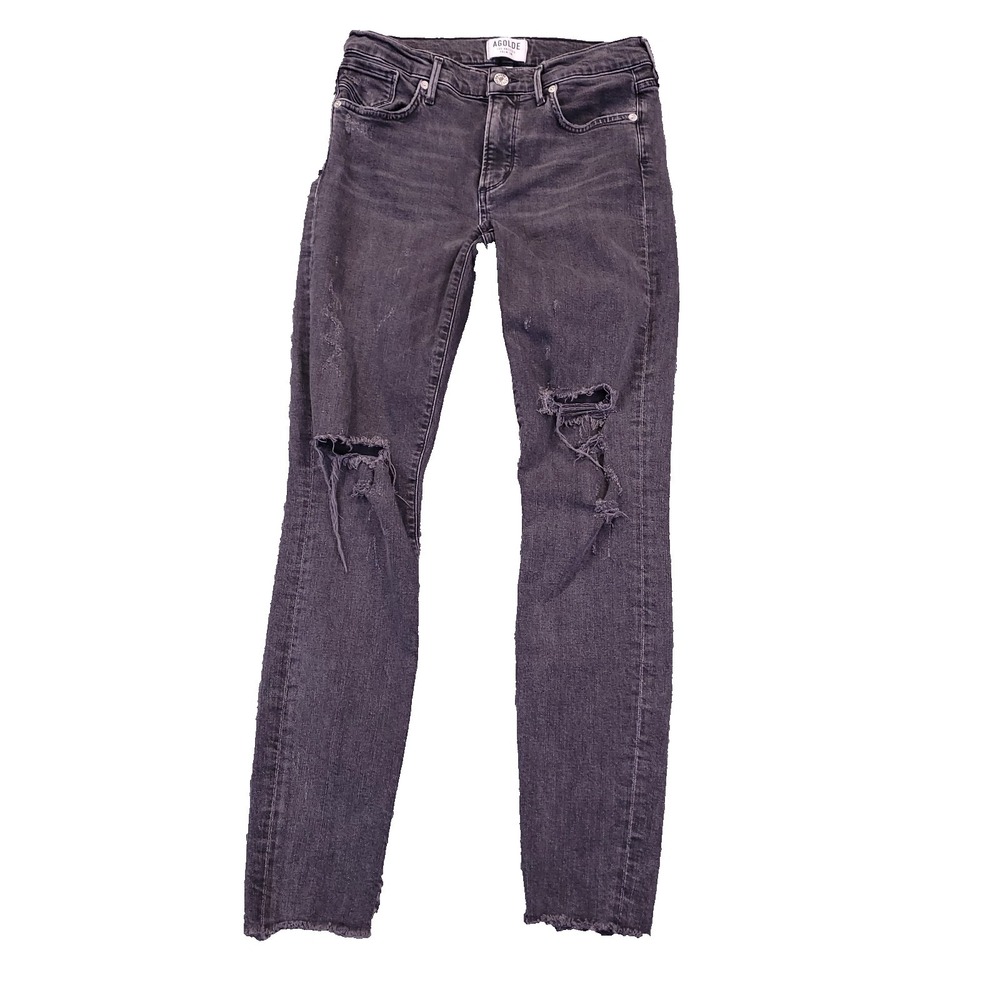 Agolde Feel Good Ankle 28x28 Actual Sz Charcoal Mid Rise Stretch Ripped Raw Hem